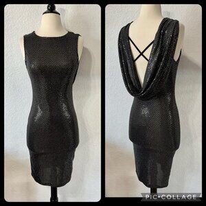 Iris Low Back Black Metallic Dress